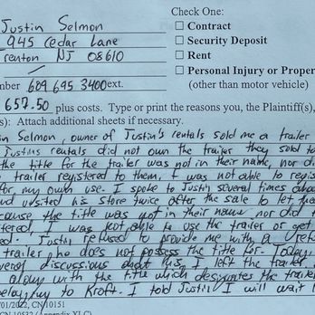 Justin's Rentals - Suit filed against Justin Selmon of Justin's trailer's - Car Rental Near Me - Trenton, New Jersey Justin's Rentals - Suit filed against Justin Selmon of Justin's trailer's - Car Rental Near Me - Trenton, New Jersey