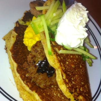 Humble Bee - the Panwich - (Pancake Sandwich. Maple Mascarone Cheese. Turkey Sausage. Eggs. Fresh Apple Salsa) - Breakfast & Brunch Near Me - Northridge, California Humble Bee - the Panwich - (Pancake Sandwich. Maple Mascarone Cheese. Turkey Sausage. Eggs. Fresh Apple Salsa) - Breakfast & Brunch Near Me - Northridge, California
