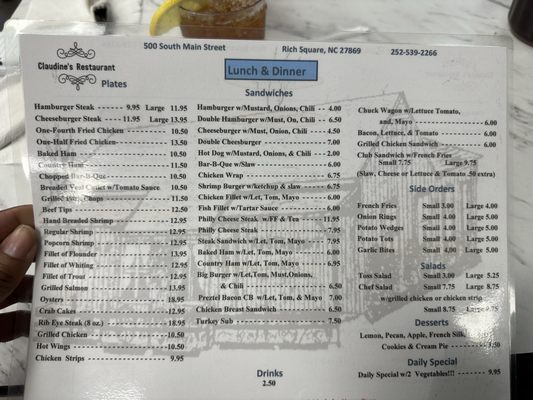 Menu photo 5 Claudine's Restaurant Rich Square, NC