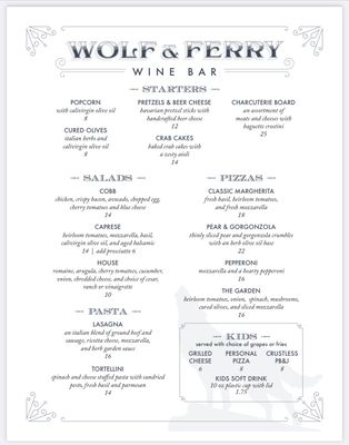 Menu photo 3 Wolf and Ferry Wine Bar New Haven, MO Menu photo 3 Wolf and Ferry Wine Bar New Haven, MO