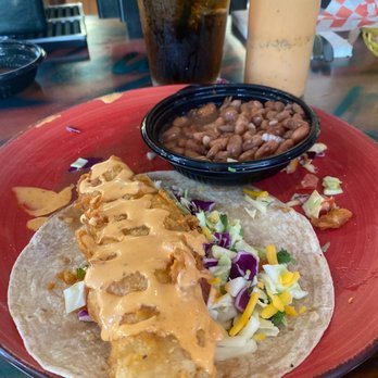 Chuy's Baja Grill - Mahi fish taco, beans & captain & coke - Tex-Mex Near Me - Simi Valley, California