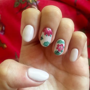 PS Nails & Spa - Gel manicure with flowers design done by Ciria. Awesome work! - Nail Salons Near Me - Boston, Massachusetts