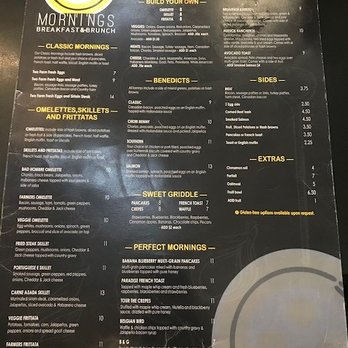 Mornings Breakfast & Brunch - Front Side of Menu - Breakfast & Brunch Near Me - Indianapolis, Indiana Mornings Breakfast & Brunch - Front Side of Menu - Breakfast & Brunch Near Me - Indianapolis, Indiana