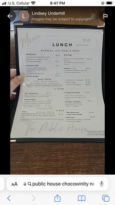 Menu photo 1 The Public House Chocowinity Chocowinity, NC Menu photo 1 The Public House Chocowinity Chocowinity, NC