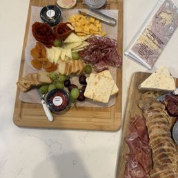 Pre made board with an assortment of specialty meat and cheese Pre made board with an assortment of specialty meat and cheese