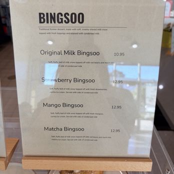 Deluna Dessert Cafe - Bingsoo Menu (They Also Have a 1/2 Mango 1/2 Strawberry Combo Option) - Bubble Tea Near Me - Sacramento, California