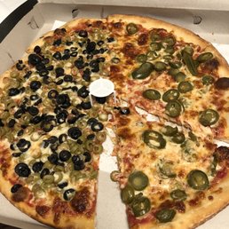 Pizza - half olives and half jalapeños Pizza - half olives and half jalapeños