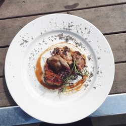 Tucks Wine - Quail entree with an eggplant&capsicum terrine! Soooo good.