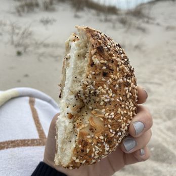 Seaside Bagels - Everything bagel toasted with cream cheese mmm mmm mm - Bagels Near Me - Wilmington, North Carolina Seaside Bagels - Everything bagel toasted with cream cheese mmm mmm mm - Bagels Near Me - Wilmington, North Carolina