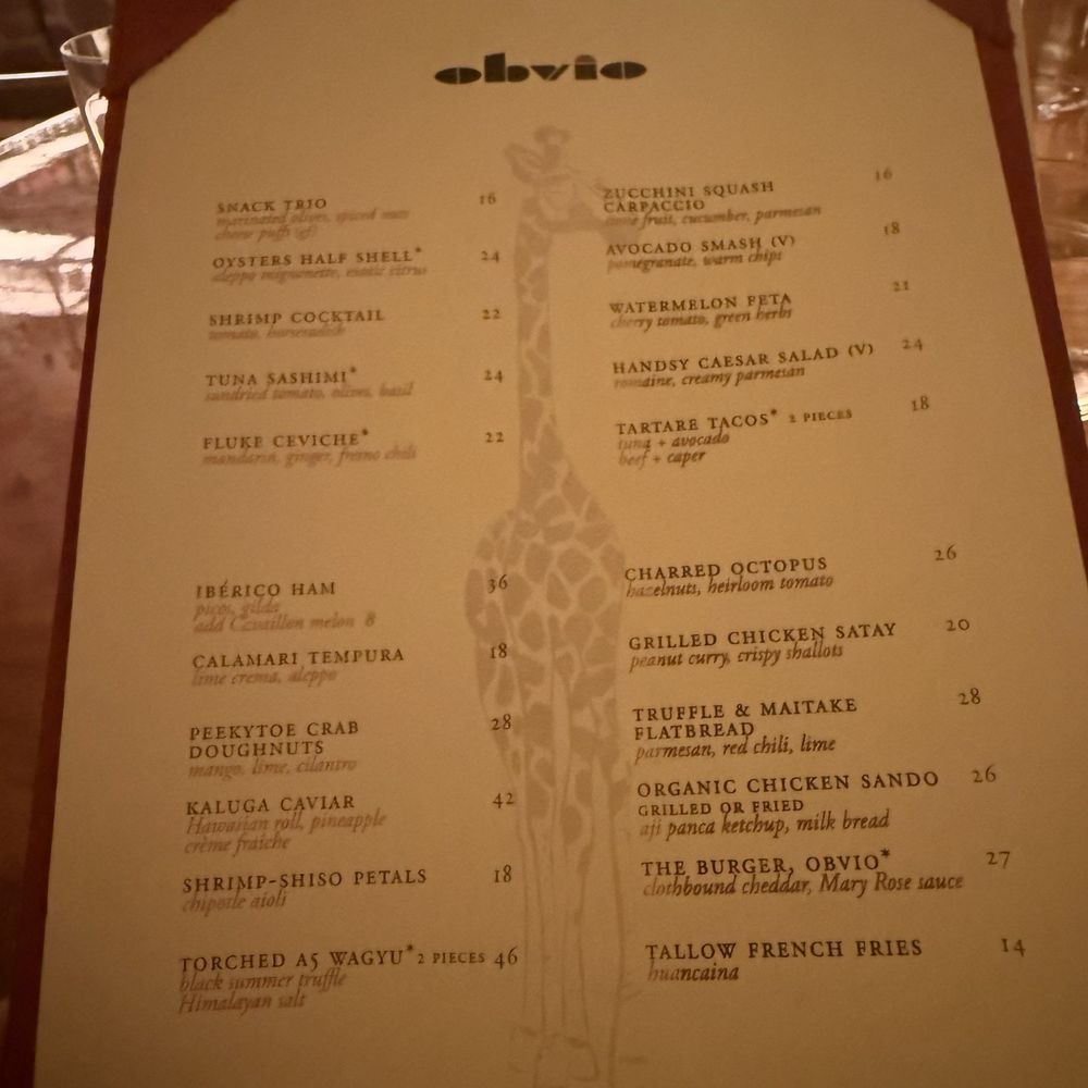 Obvio - Menu - Lounges Near Me - New York, New York Obvio - Menu - Lounges Near Me - New York, New York