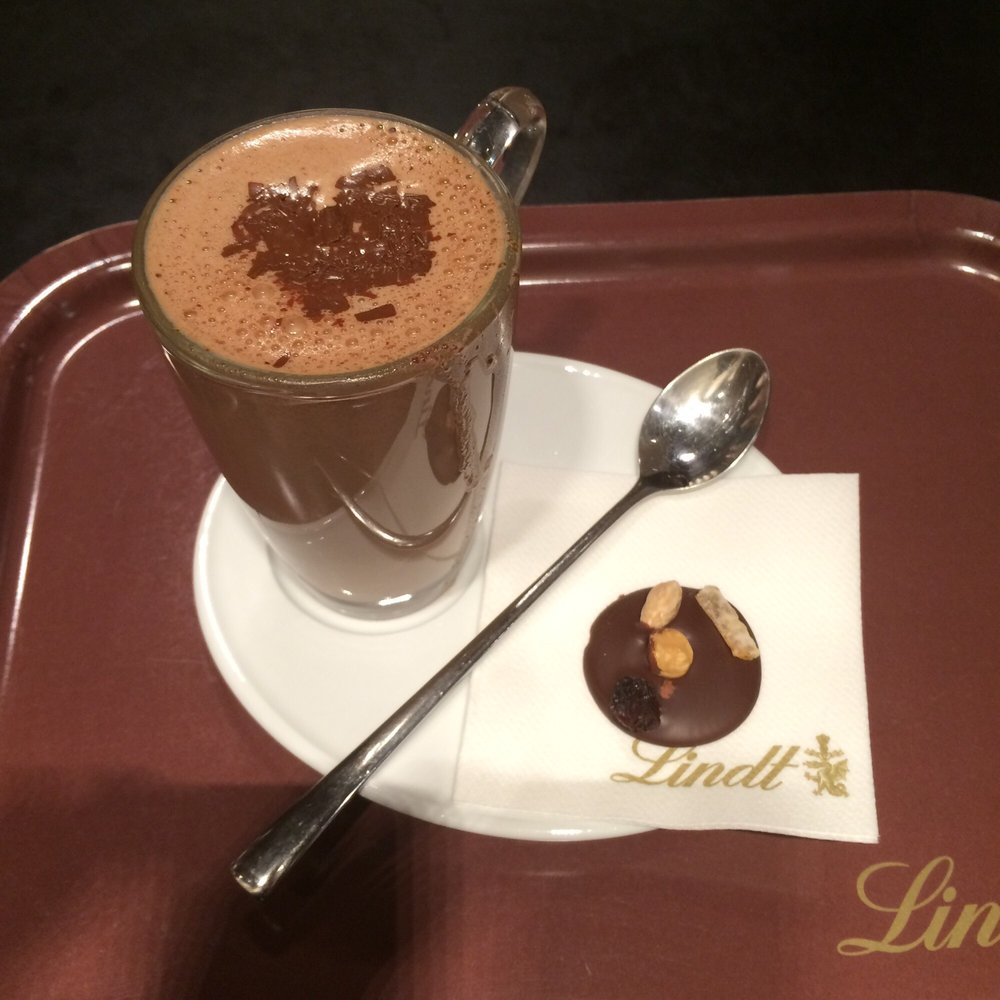 Hot chocolate (dark chocolate) comes with a complimentary chocolate.