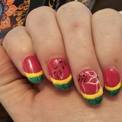 McCleary Nail - Pink, yellow and sparkly green. I love it!
