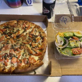 AJ's Pizza - Margherita with mushrooms and salad. - Pizza Near Me - Myrtle Beach, South Carolina AJ's Pizza - Margherita with mushrooms and salad. - Pizza Near Me - Myrtle Beach, South Carolina