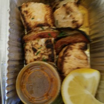 Deniz - Salmon shish kabobs.  Salmon chunks were cooked to perfection - Turkish Near Me - Brooklyn, New York