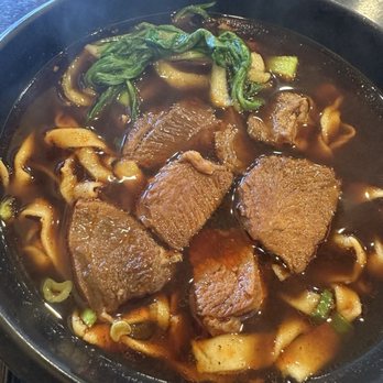 A & J Restaurant - Spicy Beef Noodle Soup (Szechuan Style) large noodles - Taiwanese Near Me - Irvine, California