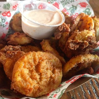 Moo & Brew - Pickled fried green tomatoes. These are better than any fried pickles you'll ever have! - Beer Bar Near Me - Charlotte, North Carolina