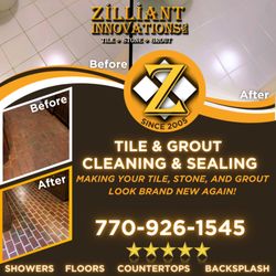 Zilliant Innovations - Making YOUR dirty/stained tile & grout look like new again without spending thousands! Call 770-926-1545 or michelle@zilliantinnovations.com