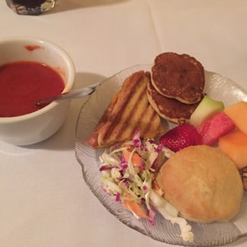The Renegade Room - Tomato soup with grilled cheese sandwich, fruit, dinner roll, corn cakes & coleslaw - New American Near Me - Bakersfield, California The Renegade Room - Tomato soup with grilled cheese sandwich, fruit, dinner roll, corn cakes & coleslaw - New American Near Me - Bakersfield, California