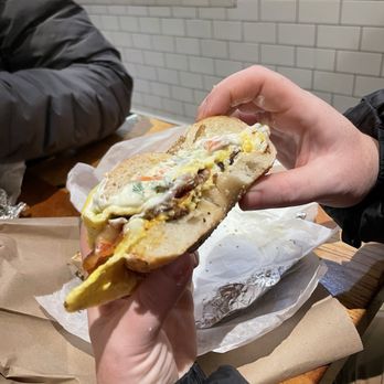 Pick A Bagel - Bacon Egg Cheese on Sesame bagel w/ veggie cream cheese - Bagels Near Me - New York, New York Pick A Bagel - Bacon Egg Cheese on Sesame bagel w/ veggie cream cheese - Bagels Near Me - New York, New York