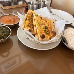 Saag Paneer, Chicken Tikka Masala, Garlic Naan