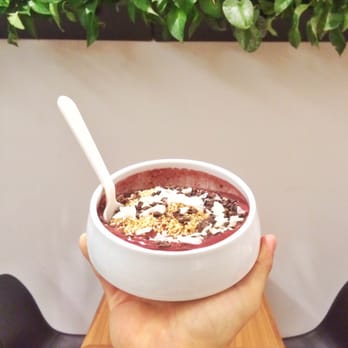Alchemy Café - cherry cheezecake bowl with puffed quinoa and soy milk substituted for the almond milk and almond butter. - Cafes Near Me - Columbus, Ohio