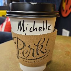 Perk! - 12 oz half sweet toffee nut latte. Hit the spot on a drizzly day.