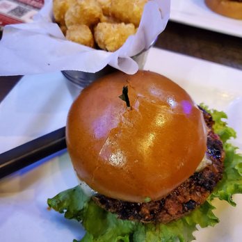 Cold Beers & Cheeseburgers - Veggie burger with tots - American Near Me - Gilbert, Arizona Cold Beers & Cheeseburgers - Veggie burger with tots - American Near Me - Gilbert, Arizona