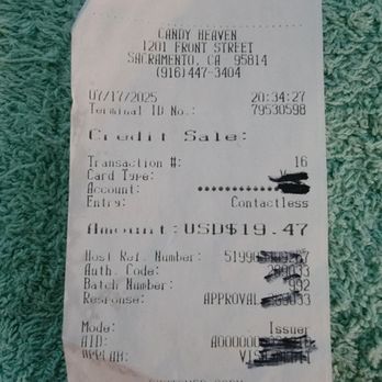 Candy Heaven - July 17 receipt - Candy Stores Near Me - Sacramento, California