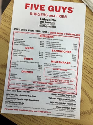 Menu photo 2 Five Guys Metairie, LA