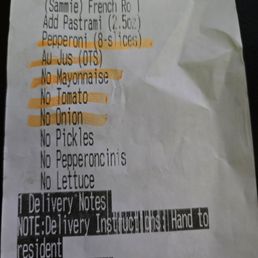 Receipt as delivered attached to bag.