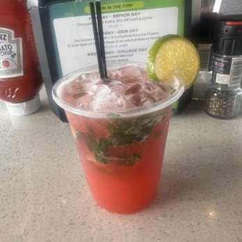 PopStroke - Strawberry basil cocktail (so good, get this if you like sweet and refreshing) - Mini Golf Near Me - Paradise, Nevada PopStroke - Strawberry basil cocktail (so good, get this if you like sweet and refreshing) - Mini Golf Near Me - Paradise, Nevada