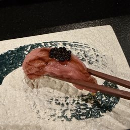 Hagashi toro with truffle sauce + caviar
