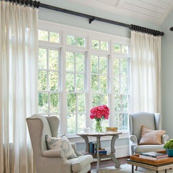 Fabric Bin - Soft side drapery panels soften this window - Furniture Reupholstery Near Me - Georgetown, Texas