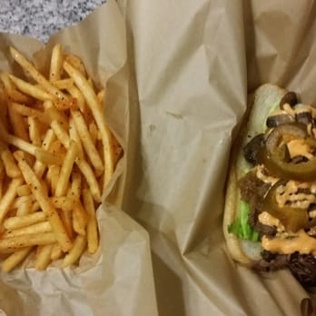 Devilicious - Cheese steak (OK)  fries(very good) - New American Near Me