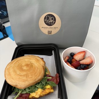 Dip and Happy - Breakfast egg sandwich (as-is, no customization) and fruit cup. - Breakfast & Brunch Near Me - Tampa, Florida