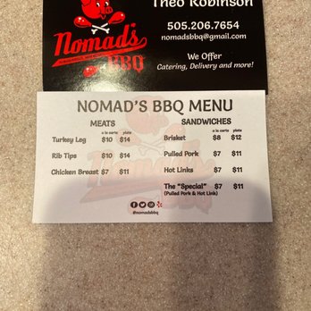 Nomad's BBQ - The menu and business card. - Food Trucks Near Me - Albuquerque, New Mexico