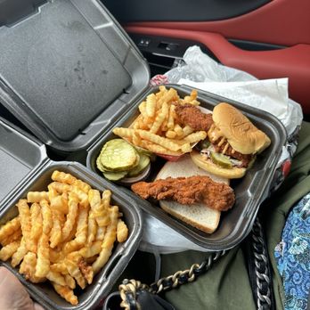 Dave's Hot Chicken - Cheese Fries, Dave's #3 1 Tender & 1 Slider w/ Fries - Chicken Shop Near Me - Monrovia, California Dave's Hot Chicken - Cheese Fries, Dave's #3 1 Tender & 1 Slider w/ Fries - Chicken Shop Near Me - Monrovia, California