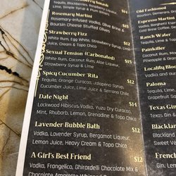 Locality Craft Cocktail Bar - The menu. The lavender bubble bath comes in a ceramic tub with a tiny rubber duck. Delicious!
