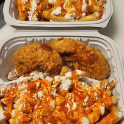 Kiki's Too - 3 tender combo upgraded to the kikis fries with chicken (buffalo style)