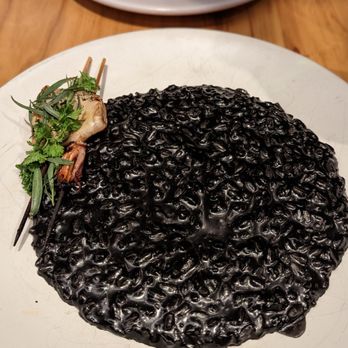 Rose Mary - Crni risotto with squid ink, lobster brodo, confit squid, tarragon - Italian Near Me - Chicago, Illinois Rose Mary - Crni risotto with squid ink, lobster brodo, confit squid, tarragon - Italian Near Me - Chicago, Illinois