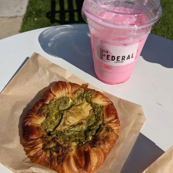 Federal Coffee - Artichoke Danish with pink milk (no coffee) - Coffee & Tea Near Me - Los Angeles, California