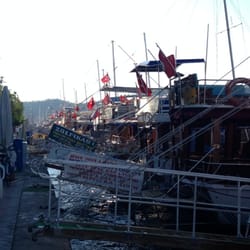 Fethiye - Boats lining the docks at the harbor.