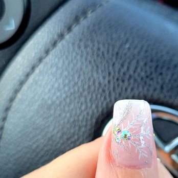 Venus Nail Bar - Wesley Chapel - Nov 2021: Gel acrylic tips w/ a white & silver design & 3 rhinestones by "Ann" ($58) - Nail Salons Near Me - Wesley Chapel, Florida Venus Nail Bar - Wesley Chapel - Nov 2021: Gel acrylic tips w/ a white & silver design & 3 rhinestones by "Ann" ($58) - Nail Salons Near Me - Wesley Chapel, Florida