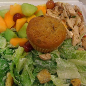 Cafe Max Richardson - Salad trio - ceasar, chicken & fruit & a muffin. - New American Near Me - Richardson, Texas