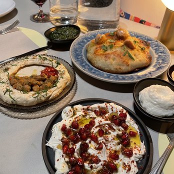 Shukette - Labneh & hummus dips with frena - Middle Eastern Near Me - New York, New York
