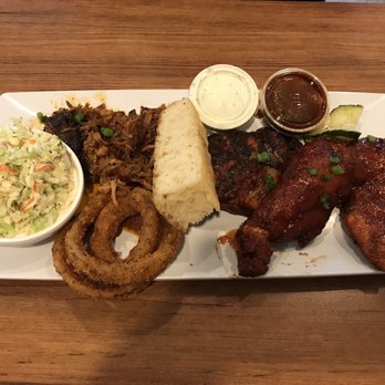 Joe's Farm Grill - BBQ sampler. "Damm Good" says the hubby. - American Near Me - Gilbert, Arizona Joe's Farm Grill - BBQ sampler. "Damm Good" says the hubby. - American Near Me - Gilbert, Arizona
