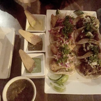 Tacolicious - Left - "Baja style" pacific code; Right - Guajillo braised beef short rib (4 for $17.95) - Cocktail Bars Near Me - San Francisco, California Tacolicious - Left - "Baja style" pacific code; Right - Guajillo braised beef short rib (4 for $17.95) - Cocktail Bars Near Me - San Francisco, California