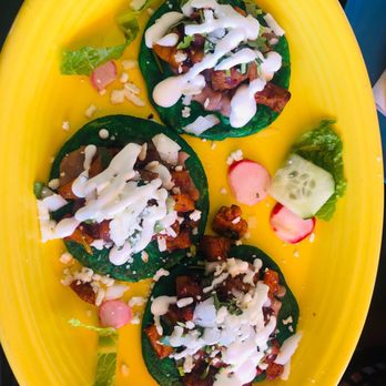 Mexico City - Picaditas Al Pastor, with green corn tortillas for St Patrick's Day. - Mexican Near Me - Hamburg, New York