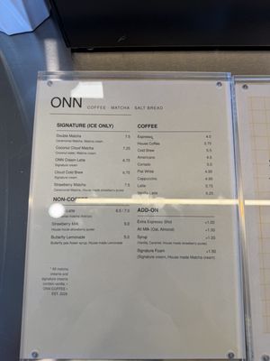 Menu photo 5 ONN Coffee Costa Mesa, CA Menu photo 5 ONN Coffee Costa Mesa, CA