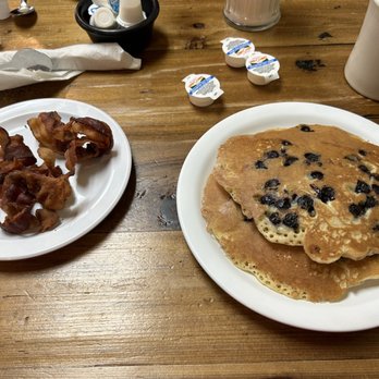 Sunrise Breakfast Shoppe - Blueberry pancakes and side of bacon - Breakfast & Brunch Near Me - Chesapeake, Virginia